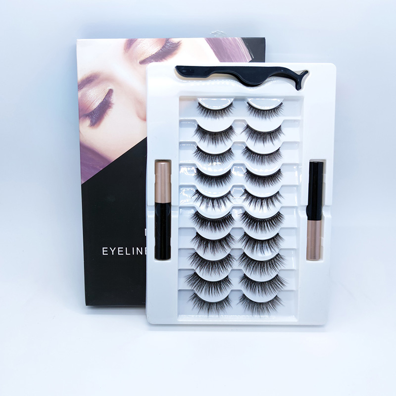 6D Magnetic Eyelashes Eyeliner Kit သည် သဘာဝအတိုင်းကြည့်နေသော အတွဲ ၁၀ တွဲ