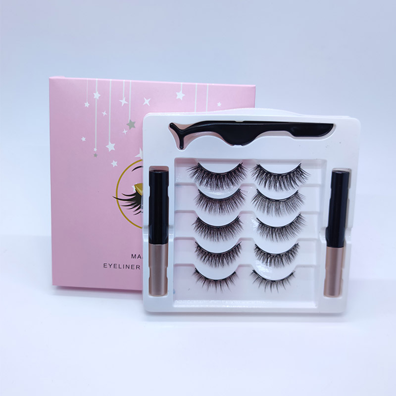 တောက်ပသော သံလိုက်မျက်တောင်အစုံပါသော Eyeliner Kit 5 စုံ ကွဲပြားသော အလှပြင်သည့် မျက်တောင် 5 စုံ