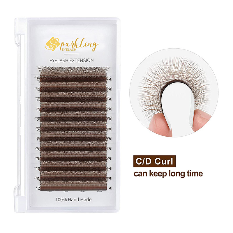 YY Eyelashes Extension Lashes အညိုရောင် C Curler 0.07mm 8-15mm ရောနှောထားသော မျက်တောင်